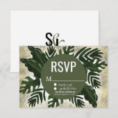 Monstera Tropical Faux Gold Splash RSVP Kaart (Voorkant / Achterkant)