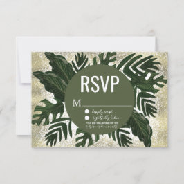 Monstera Tropical Faux Gold Splash RSVP Kaart