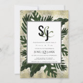 Monstera Tropical Faux Gold Splash Wedding Suite Kaart (Voorkant)
