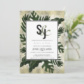 Monstera Tropical Faux Gold Splash Wedding Suite Kaart (Staand voorkant)
