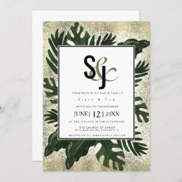 Monstera Tropical Faux Gold Splash Wedding Suite Kaart