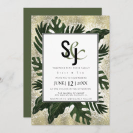 Monstera Tropical Faux Gold Splash Wedding Suite Kaart
