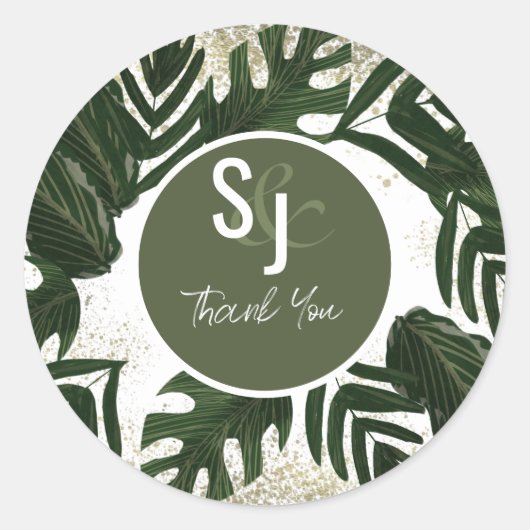 Monstera Tropical Faux Gold Splash Wedding Suite Ronde Sticker (Voorkant)