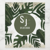 Monstera Tropical Faux Gold Splash Wijn Etiket (Enkel label)