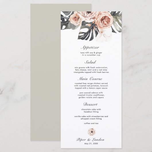 Monstera Tropical Flower Wedding Menu (Voorkant / Achterkant)