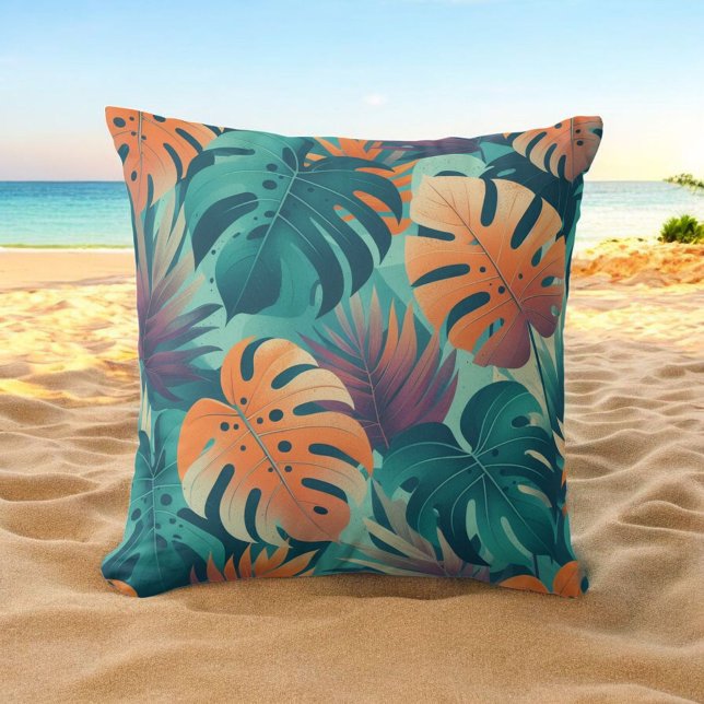 Monstera Tropical Flowers Boho Waterverf Botanica Kussen (Creator heeft geüpload)