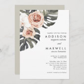 Monstera Tropical Flowers Wedding Kaart (Voorkant / Achterkant)