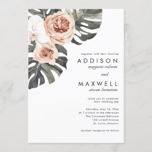 Monstera Tropical Flowers Wedding Kaart