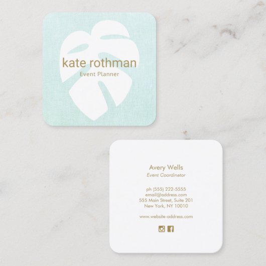 Monstera Tropical Leaf Event Planner Vierkante Visitekaartje (Voorkant / Achterkant)