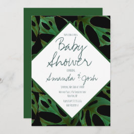 Monstera Tropical Leaf Pattern Baby shower Black Kaart