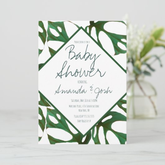 Monstera Tropical Leaf Pattern Baby shower Kaart (Staand voorkant)