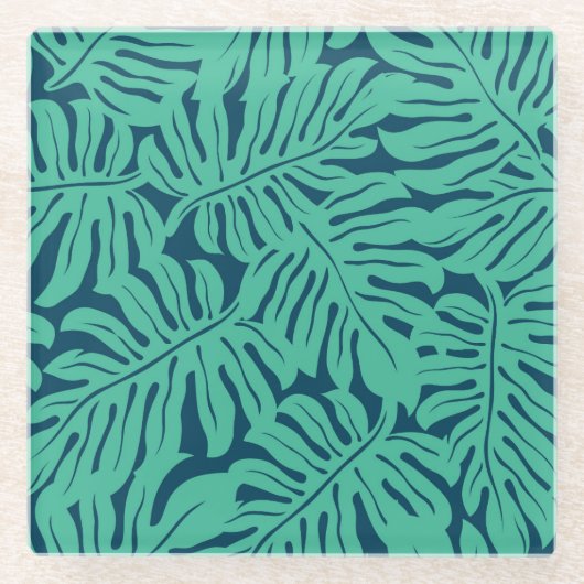 Monstera Tropical Leaf Pattern Glazen Onderzetter (Voorkant)