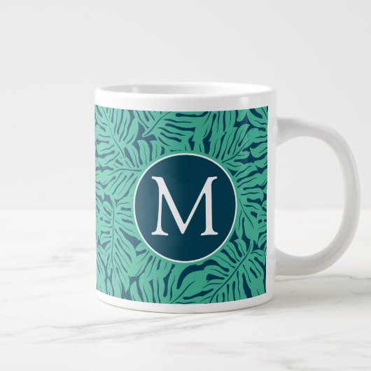 Monstera Tropical Leaf Pattern | Monogram Grote Koffiekop (Rechts)