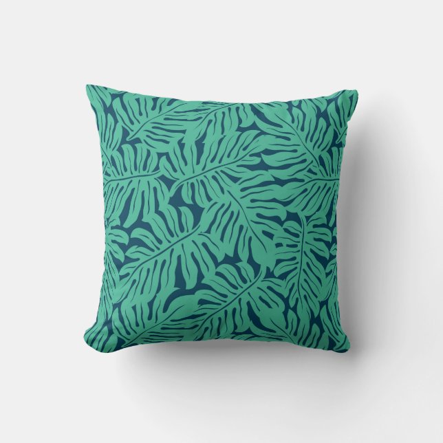 Monstera Tropical Leaf Pattern | Monogram Kussen (Voorkant)