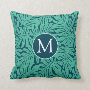 Monstera Tropical Leaf Pattern   Monogram Kussen