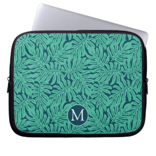 Monstera Tropical Leaf Pattern Monogram Laptop Sleeve