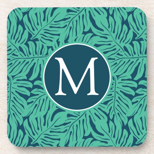 Monstera Tropical Leaf Pattern | Monogram Onderzetter (Voorkant)
