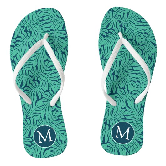 Monstera Tropical Leaf Pattern | Monogram Teenslippers (Voetbed)