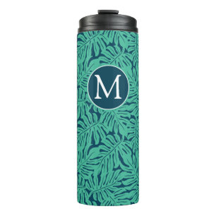 Monstera Tropical Leaf Pattern   Monogram Thermosbeker