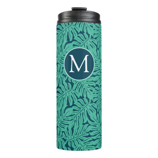 Monstera Tropical Leaf Pattern | Monogram Thermosbeker (Voorkant)