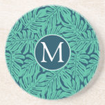 Monstera Tropical Leaf Pattern | Monogram Zandsteen Onderzetter<br><div class="desc">Planten en bloemen | Monstera tropisch blad in een kleurrijk patroon . © en ® Bigstock® - Alle rechten voorbehouden.</div>