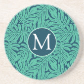 Monstera Tropical Leaf Pattern | Monogram Zandsteen Onderzetter (Voorkant)
