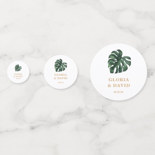 Monstera Tropical Leaf Trouwtafel Confetti (Voorkanten)