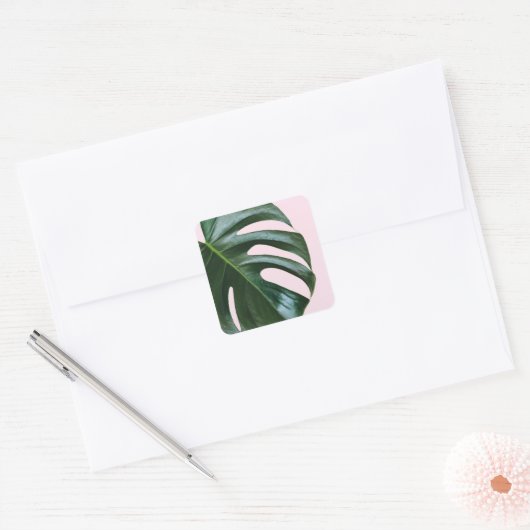Monstera Tropical Leaf Vierkante Sticker (Envelop)