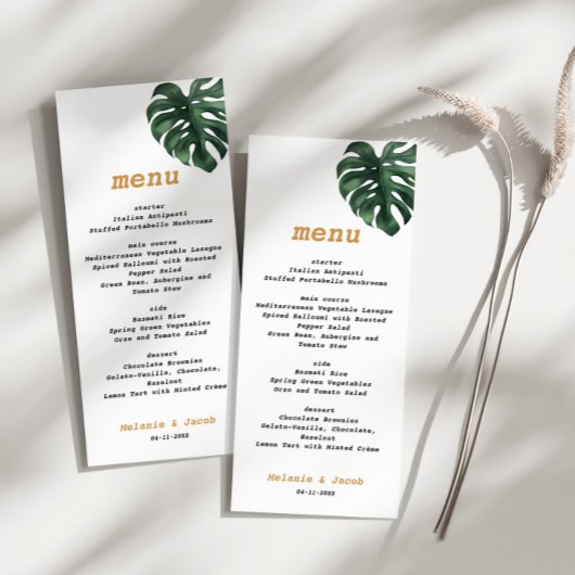 Monstera Tropical Palm Leaf Wedding Menu Kaart
