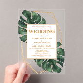 Monstera Tropical Palm Leaves Wedding Acryl Uitnodigingen (Insitu (Draagbaar))