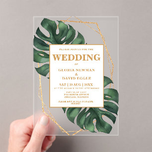 Monstera Tropical Palm Leaves Wedding Acryl Uitnodigingen