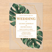 Monstera Tropical Palm Leaves Wedding Acryl Uitnodigingen (Voorkant)