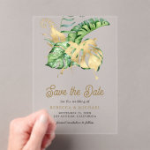 Monstera Tropical Palm Wedding Bewaar de datum Acryl Uitnodigingen (Insitu (Draagbaar))