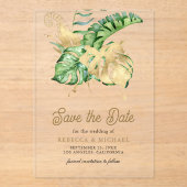 Monstera Tropical Palm Wedding Bewaar de datum Acryl Uitnodigingen (Voorkant)