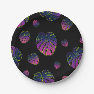 Monstera Tropisch Blad Illustratiepatroon Papieren Bordje