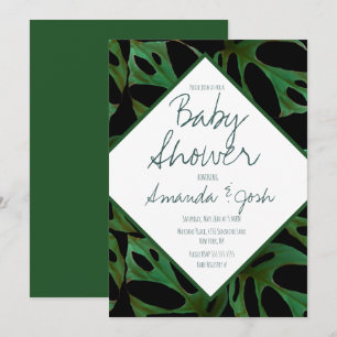 Monstera Tropisch Blad Patroon Baby Shower Zwart Kaart