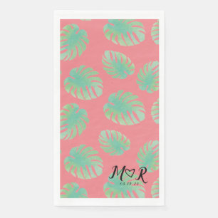 Monstera Tropisch blad  Roze Groen Trouwlogo    Servet