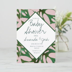 Monstera Tropisch Bladpatroon Baby Shower Uitnodig Kaart