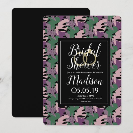 Monstera Tropisch Paars Faux Gold Vrijgezellenfees Kaart (Voorkant / Achterkant)