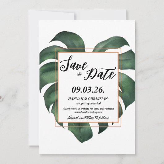 Monstera Tropisch Palmblad Sla de datum op Kaart (Voorkant)