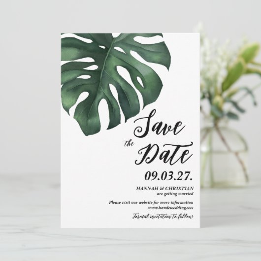 Monstera Tropisch Palmblad Sla de datum op Save The Date (Staand voorkant)
