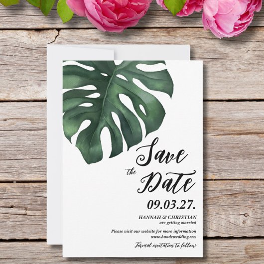Monstera Tropisch Palmblad Sla de datum op Save The Date