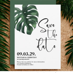 Monstera Tropisch Palmblad Sla de datum op Save The Date