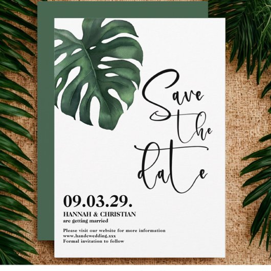 Monstera Tropisch Palmblad Sla de datum op Save The Date