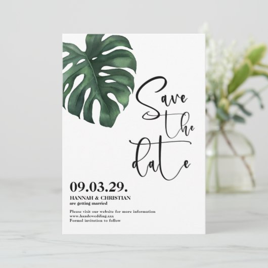 Monstera Tropisch Palmblad Sla de datum op Save The Date (Staand voorkant)