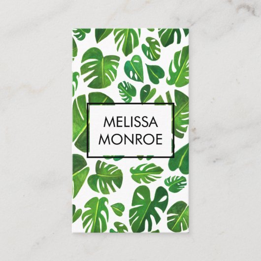 Monstera tropische bladeren geïllustreerde waterve visitekaartje (Voorkant)
