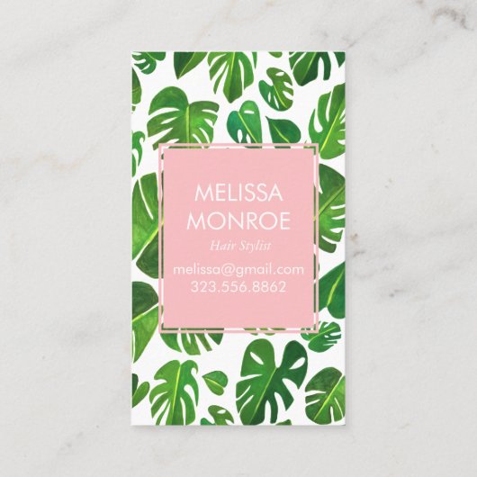 Monstera tropische bladeren geïllustreerde waterve visitekaartje (Achterkant)
