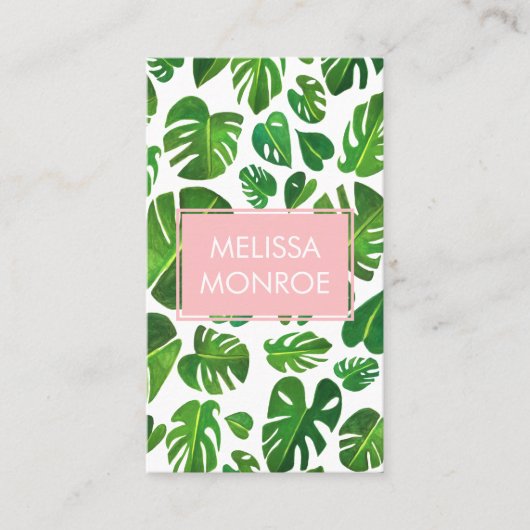 Monstera tropische bladeren geïllustreerde waterve visitekaartje (Voorkant)