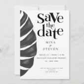 Monstera Tropische bloemen zwart-wit bruiloft S Save The Date (Voorkant)
