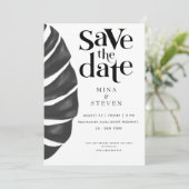 Monstera Tropische bloemen zwart-wit bruiloft S Save The Date (Staand voorkant)